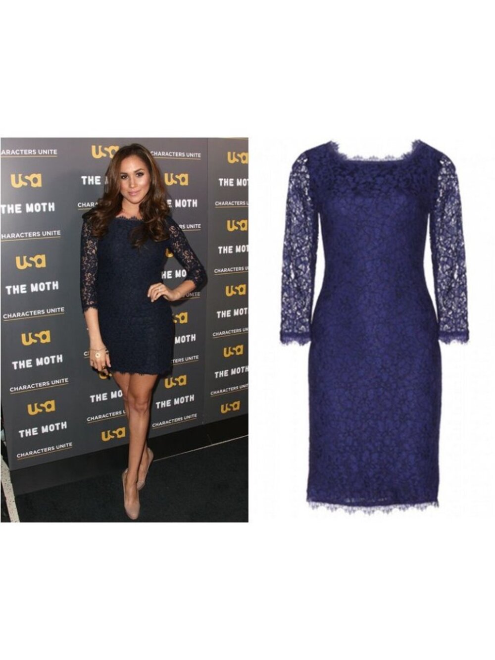 Diane Von Furstenberg Navy Blue Lace Overlay Zip Cocktail Dress Size 8